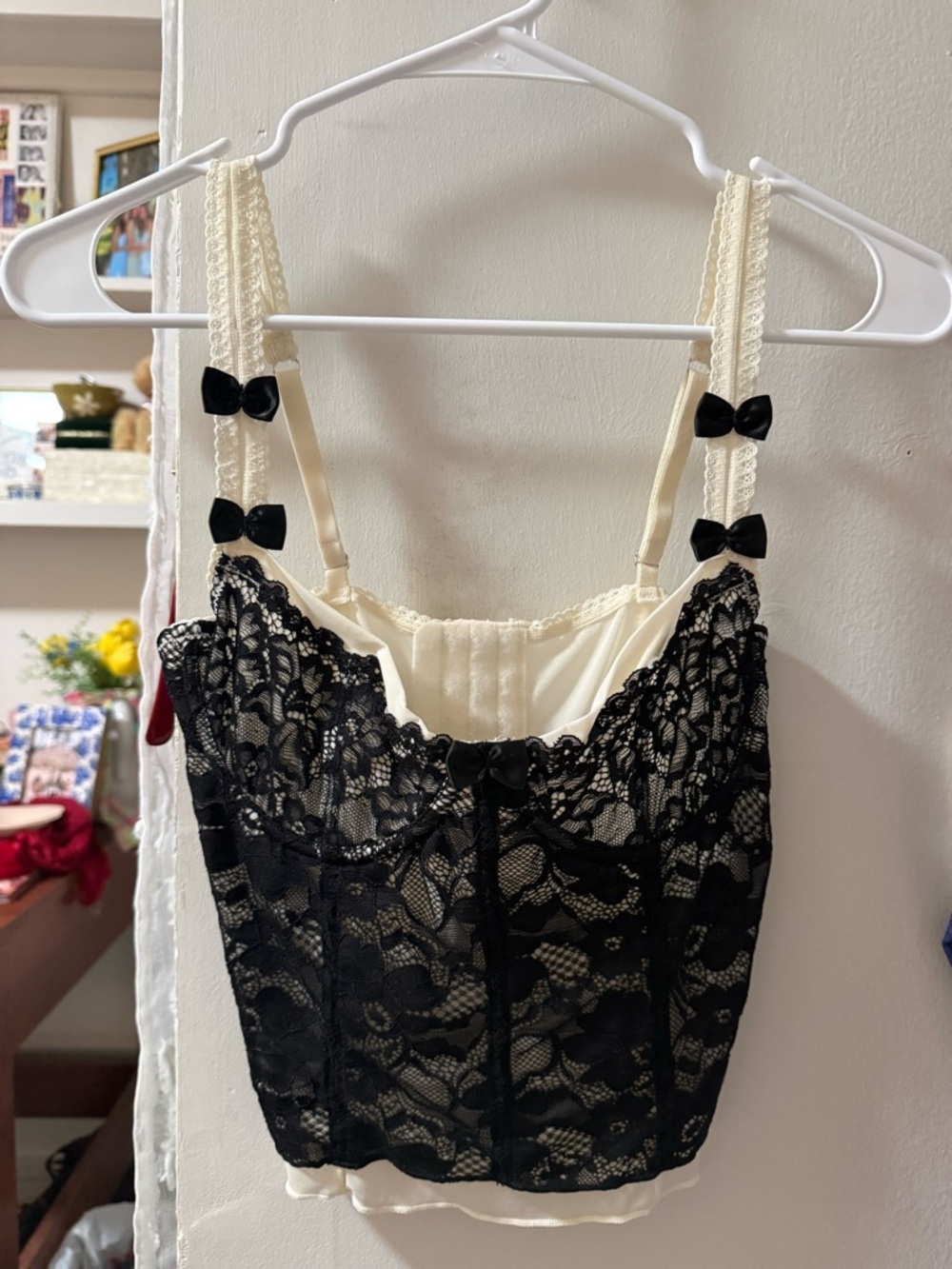 Urban Outfitters Black and White Lace Corset Top
